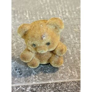 Flocked mini brown teddy bear toy figure
